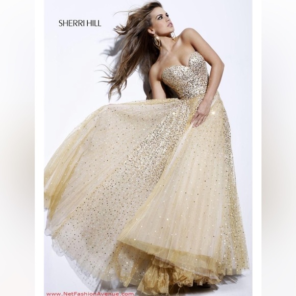 Sherri Hill Gold Sparkly Graduation or Prom Dress - Picture 3 of 4
